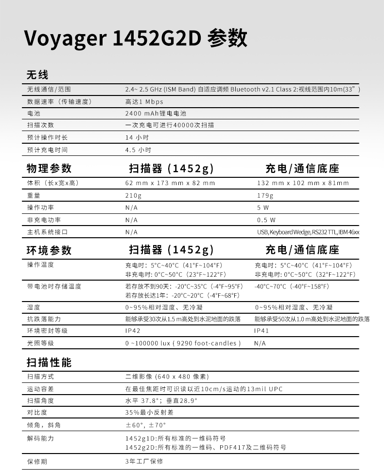 1452g二維條碼掃描槍詳細參數(shù)